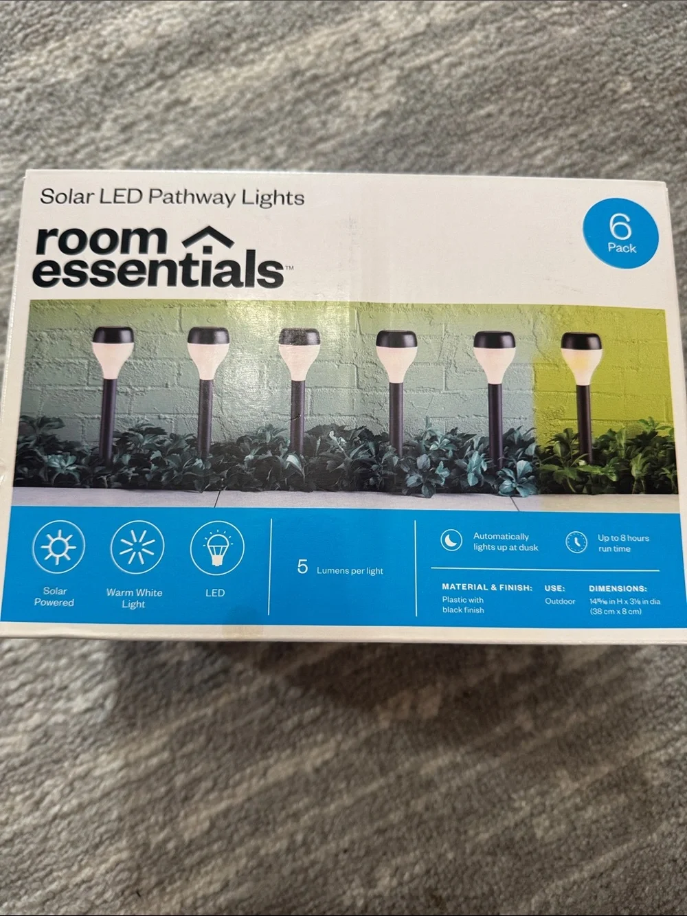 Room Essentials Solar LED Pathway Lights - Black with Warm White Light (6 Pack)